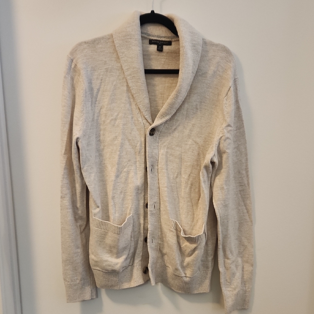 Men's Cream Sweater with Shawl Collar